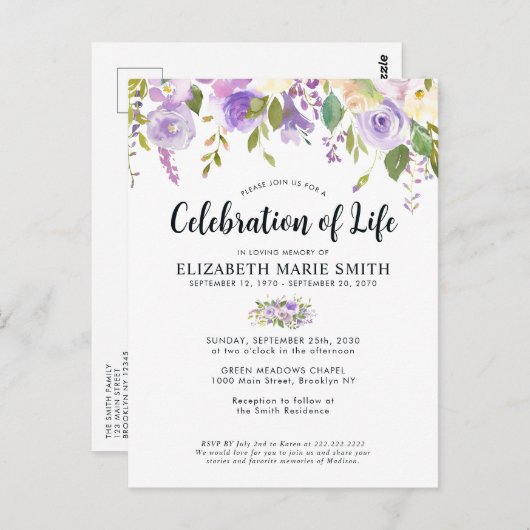 Gedenkfeier zum Lila Florentiner Beerdigung Postkarte (Vorne/Hinten)