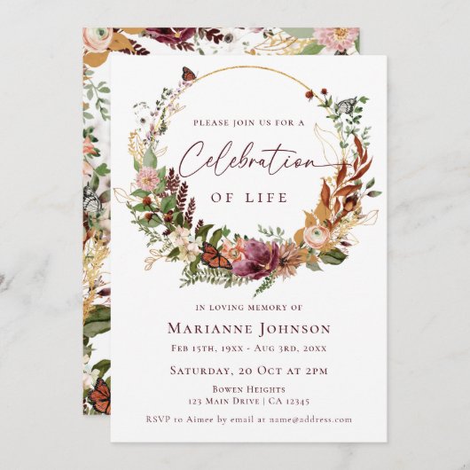 Gedenkfeier zum Rustikalen Fall Einladung (Vorne/Hinten)