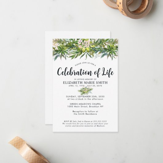 Gedenkfeier zum Tod des Lebens im Grünen Mitteilungskarte (Vorderseite/Rückseite Beispiel)