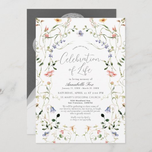 Gedenkfeier zur Beerdigung von Wildblumen Einladung (Vorne/Hinten)