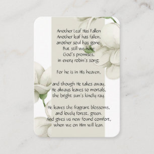 Gedenkfoto-Gebet Weiße Blume Gedicht Christlich Visitenkarte