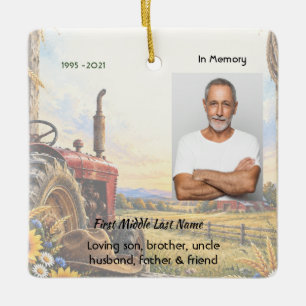 Gedenkfoto-Gebetskarte für einen Landwirt Rancher Keramikornament