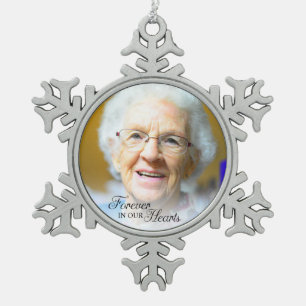 Gedenkfotos für immer in unseren Herzen Großmutter Schneeflocken Zinn-Ornament