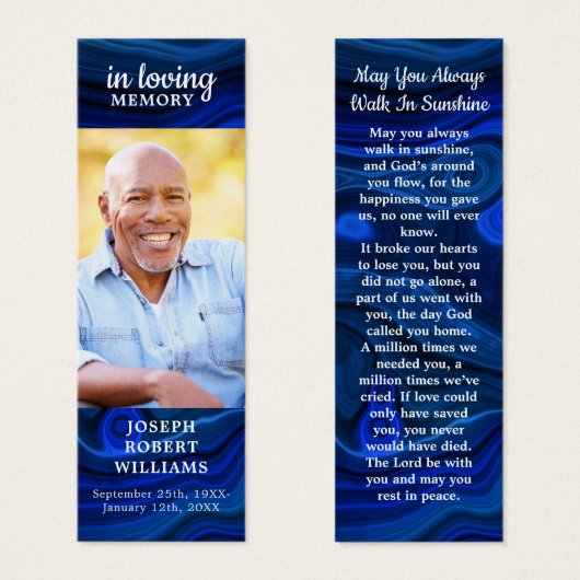 Gedenkgebet Beerdigung Gedicht Lesezeichen Blauer  (Vorne & Hinten)