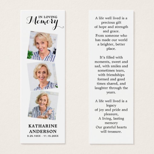Gedenkgedicht 3 Foto Beerdigung Gebet Lesezeichen (Vorne & Hinten)