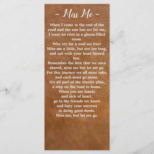 Gedenkgedicht Beerdigung Lesezeichen-Kartenleder Menükarte (Rückseite)