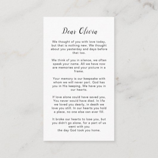 Gedenkgedicht "Dragonfly" Beerdigungskarte Begleitkarte (Rückseite)