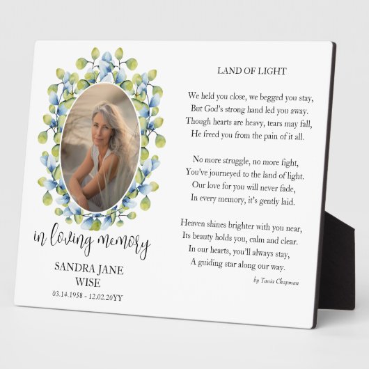 Gedenkgedicht und Foto-Anzeige Fotoplatte (Seite)