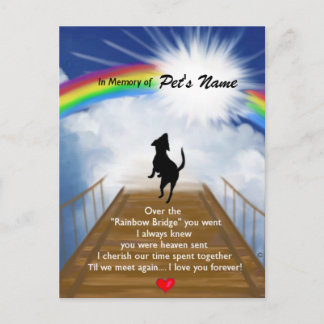 Gedenkgedicht von Rainbow Bridge für Hunde Postkarte