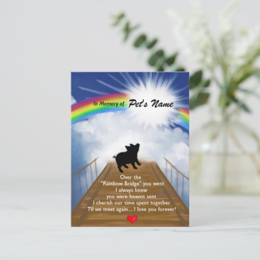 Gedenkgedicht von Rainbow Bridge für Schweine Postkarte (Stehend Vorderseite)