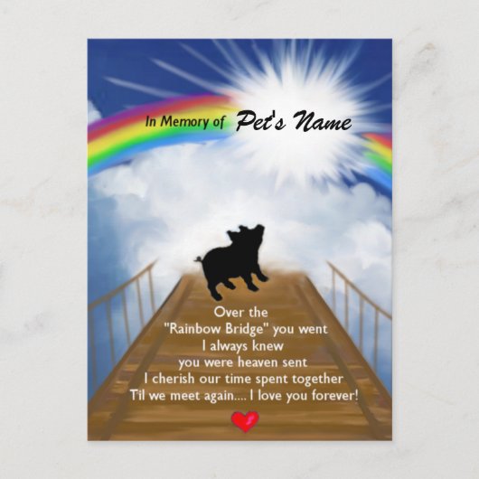 Gedenkgedicht von Rainbow Bridge für Schweine Postkarte (Vorderseite)