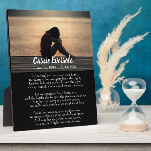 Gedenkgedicht zur Addiction mit Foto Dark Tabletop Fotoplatte (Seite)