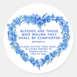 Gedenkgeschenk für Beerdigung Blauer Kranz Samen Runder Aufkleber
