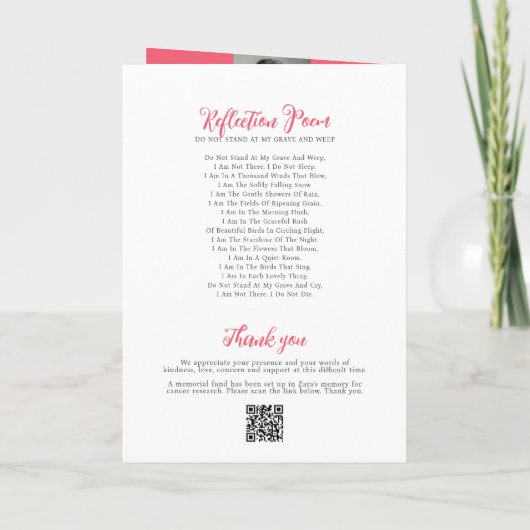 Gedenkgottesdienst Beerdigung Rosa Rosa Rosa Foto Programm (Rückseite)