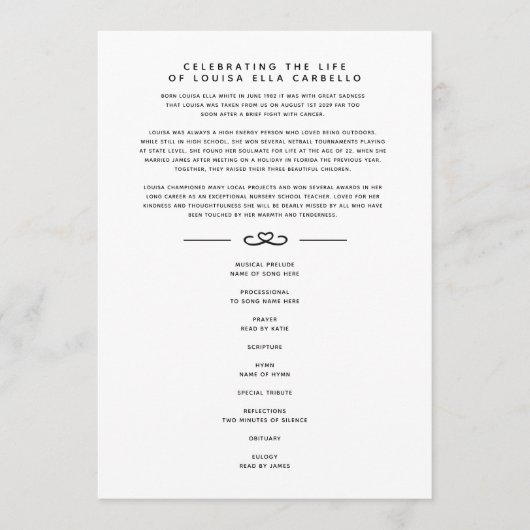 Gedenkgottesdienst Foto Herzen Schwarz-weiß Programm (Vorderseite)