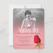 Gedenkgottesdienst Foto Single rote Rose Beerdigun Einladung (Vorderseite)