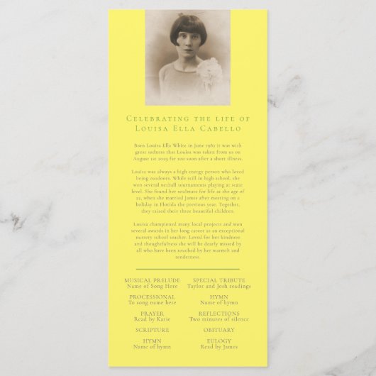 Gedenkgottesdienst Gelbe Narzissen helle Beerdigun Programm (Rückseite)