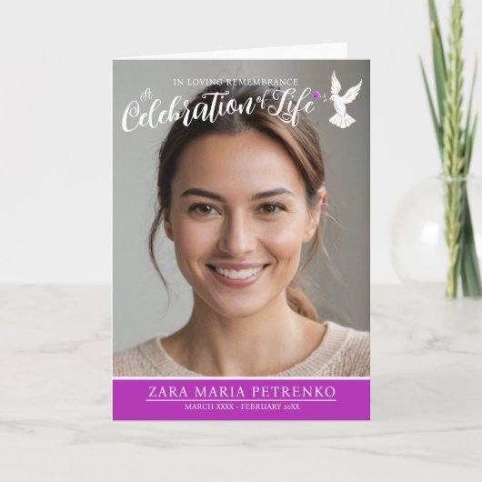 Gedenkgottesdienst Taube lila Rose Foto Programm (Vorderseite)