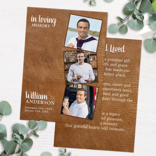 Gedenkkarte 3 Foto Leder Beerdigungskarte