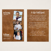 Gedenkkarte 3 Foto Leder Beerdigungskarte (Vorne & Hinten)