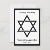 Gedenkkarte : eleganter Stern des Davids Einladung (Rückseite)