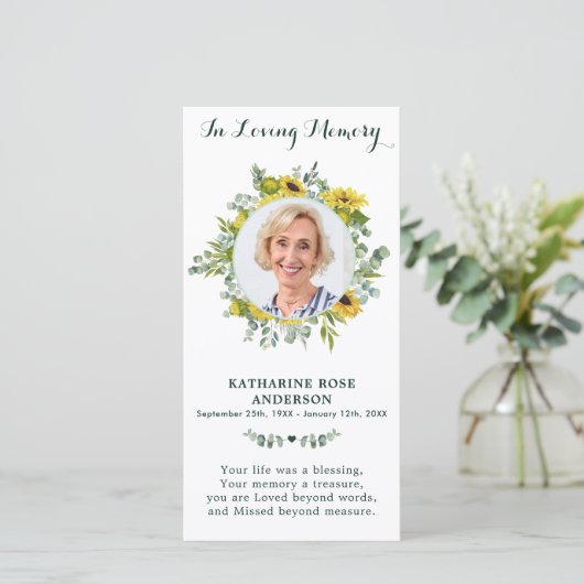 Gedenkkarte Eukalyptus Sonnenblume (Stehend Vorderseite)