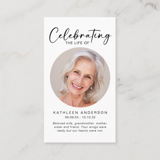 Gedenkkarte | Feiern des Lebenszyklus Telefonnummerkarte (Vorderseite)