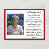 Gedenkkarte für Beerdigung oder Gedenkstätte Postkarte (Vorderseite)