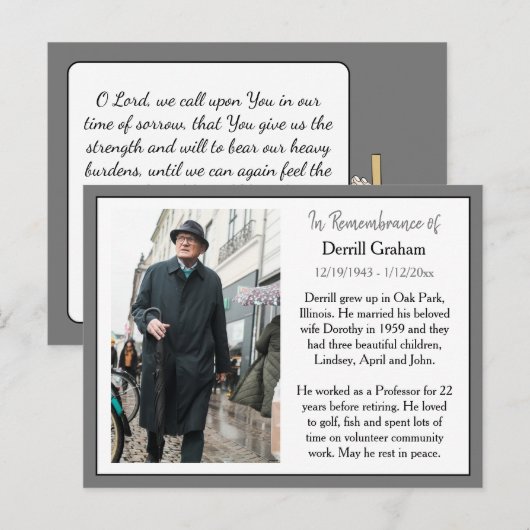 Gedenkkarte für Beerdigung oder Gedenkstätte Postkarte (Vorne/Hinten)