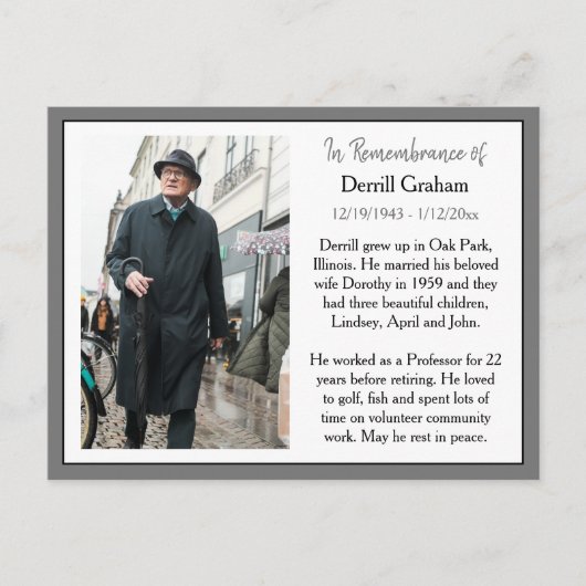 Gedenkkarte für Beerdigung oder Gedenkstätte Postkarte (Vorderseite)