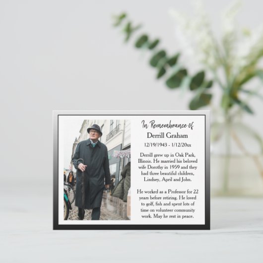 Gedenkkarte für Beerdigung oder Gedenkstätte Postkarte (Stehend Vorderseite)