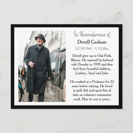 Gedenkkarte für Beerdigung oder Gedenkstätte Postkarte (Vorderseite)