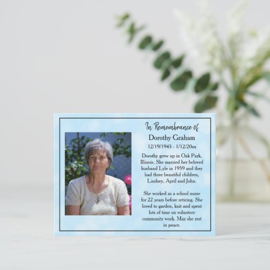 Gedenkkarte für Beerdigung oder Gedenkstätte Postkarte (Stehend Vorderseite)