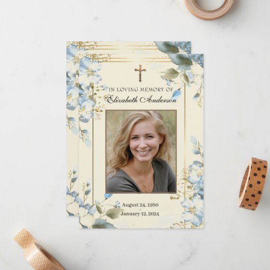 Gedenkkarte für das Beerdigungsgebet Mitteilungskarte (Vorderseite/Rückseite Beispiel)