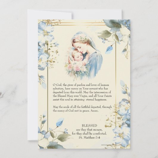 Gedenkkarte für das Beerdigungsgebet Mitteilungskarte (Rückseite)