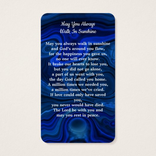 Gedenkkarte für das Blaue Marmor Foto Beerdigungsk (Rückseite)