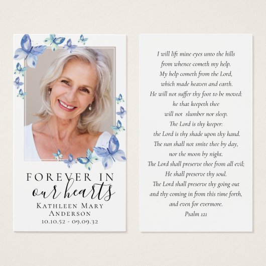 Gedenkkarte für das Blaue Schmetterling-Foto (Vorne & Hinten)