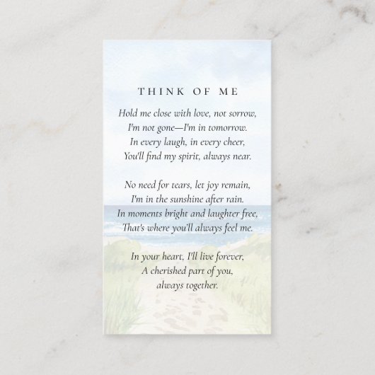 Gedenkkarte für das Ocean Foto Beerdigung Telefonnummerkarte (Rückseite)