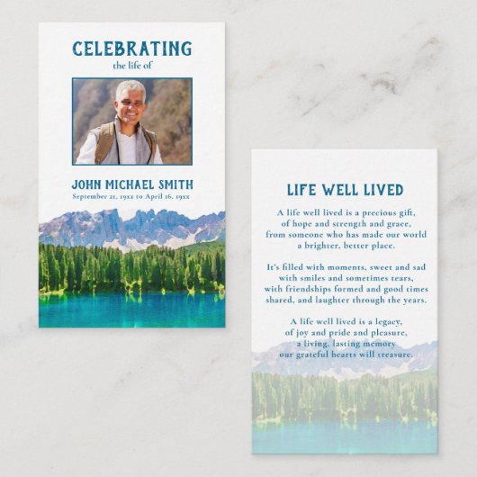 Gedenkkarte für den Bergsee Visitenkarte (Vorne/Hinten)