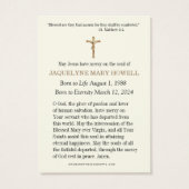 Gedenkkarte für die Beerdigung (Rückseite)