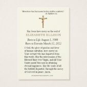 Gedenkkarte für die Beerdigung (Rückseite)