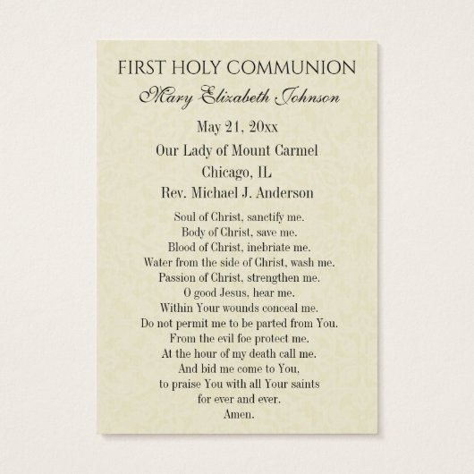 Gedenkkarte für die erste heilige Kommune (Rückseite)