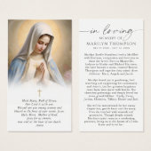 Gedenkkarte für religiöse Jungfrau Maria Trauerfei (Vorne & Hinten)