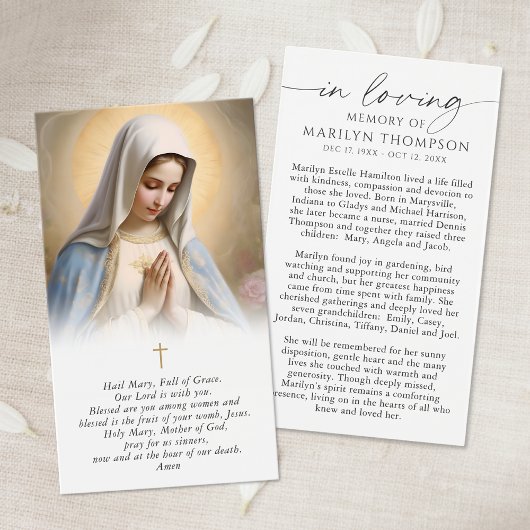 Gedenkkarte für religiöse Jungfrau Maria Trauerfei