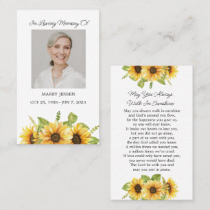 Gedenkkarte für Sonnenblumen Foto Beerdigungskarte Visitenkarte