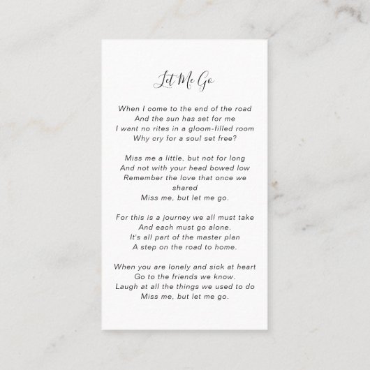 Gedenkkarte | Immer im Herzen Telefonnummerkarte (Rückseite)