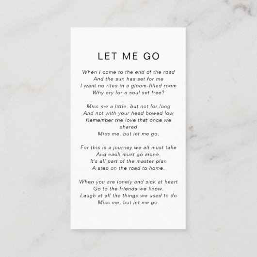 Gedenkkarte | In Love Memory Telefonnummerkarte (Rückseite)