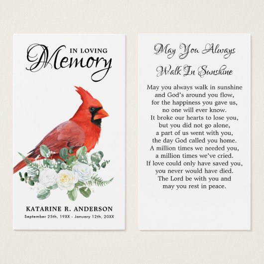 Gedenkkarte Kardinal Blumenkohl Rose Beerdigung Ge (Vorne & Hinten)