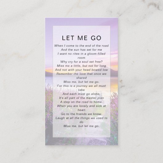 Gedenkkarte | Lavendel Telefonnummerkarte (Rückseite)