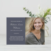 Gedenkkarte mit Foto Beerdigung Blau Grau Einladung (Stehend Vorderseite)